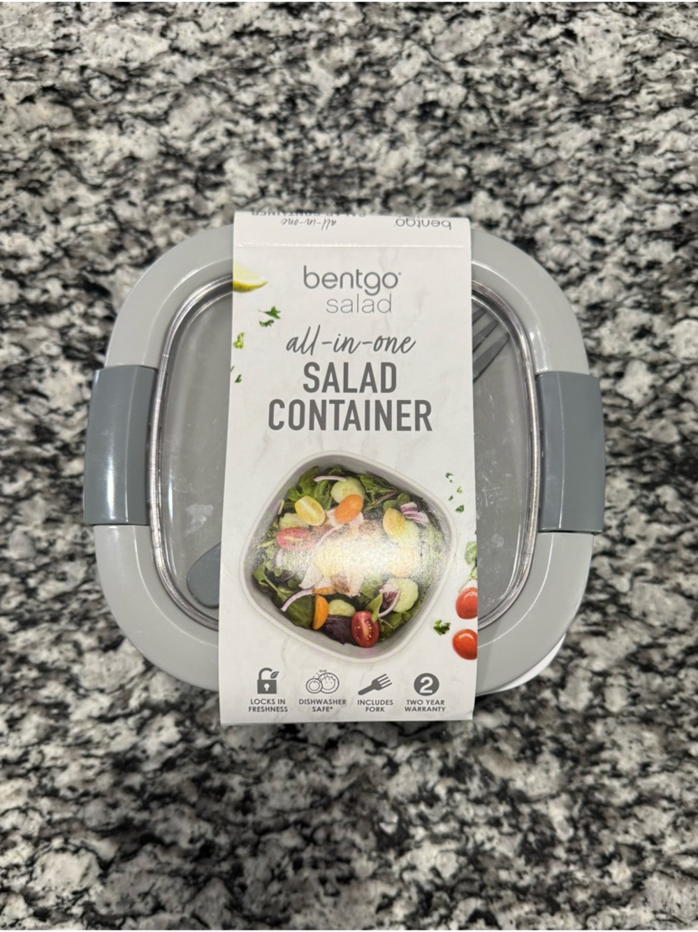 Bentgo grey all-in-one salad container w/ fork & dressing container